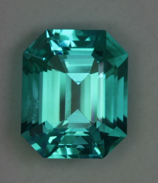 Cuprian, Bright neon look, cyan, emerald cut, Mozambique  #1088