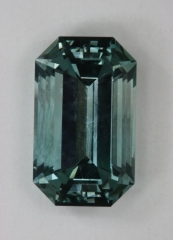 Graded green to blue green bicolor emerald cut.  #396