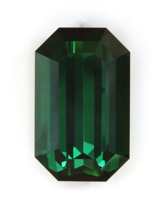 Medium dark tone level, well saturated blue green color, emerald cut. Namibia  #441